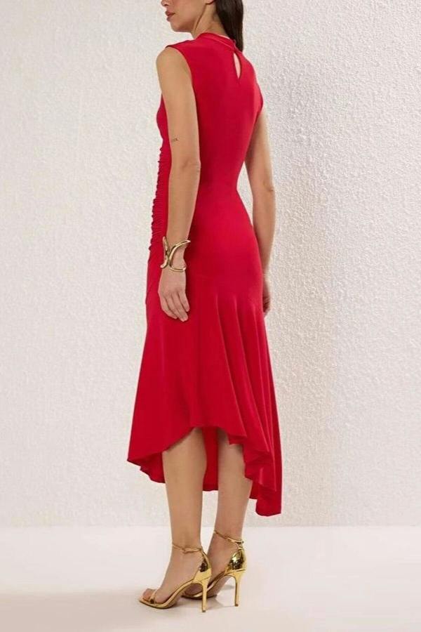 WOVCOR Elegant Knit Evening Dress with Ruffle Detail