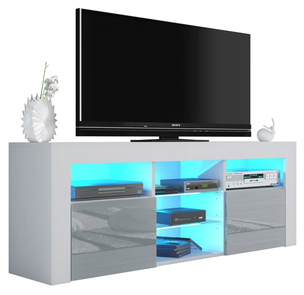 Mex Furniture Stylish 145cm Modern TV Unit with Sideboard and Grey High Gloss Doors