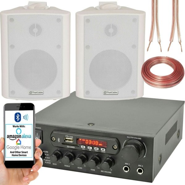 2x White Bluetooth Wall Speaker System 110W Bar Restaurant Wireless Amp HiFi Kit