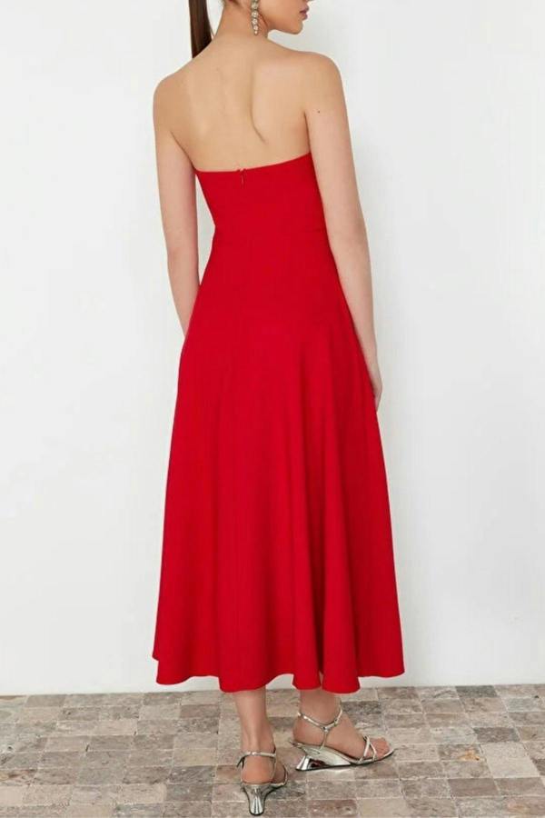 WOVCOR A-Line Strapless Woven Elegant Evening Dress
