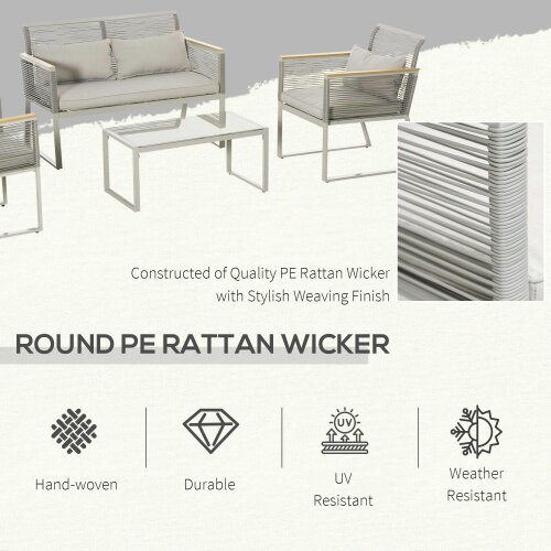 Wyld Haus Rotoyo Kaha Grey Rattan String 4 Seater Outdoor Furniture Set With Cushions
