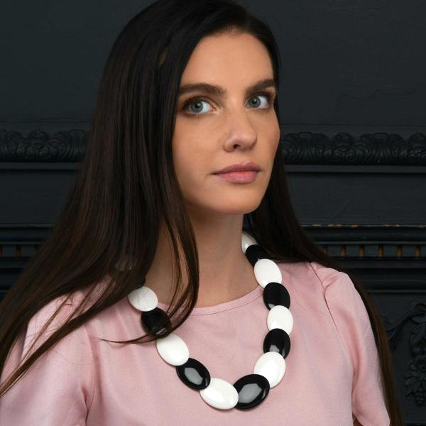 Zavana Long Black and White Chunky Statement Necklace for Women