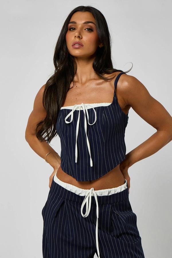 Urban Bliss Pinstripe Corset Top with Tie Detail