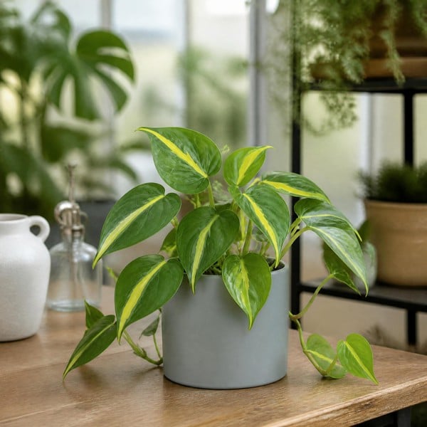Philodendron Scandens - Heartleaf Trailing Plant in 12cm Pot - Matt Grey Ceramic Pot - 1