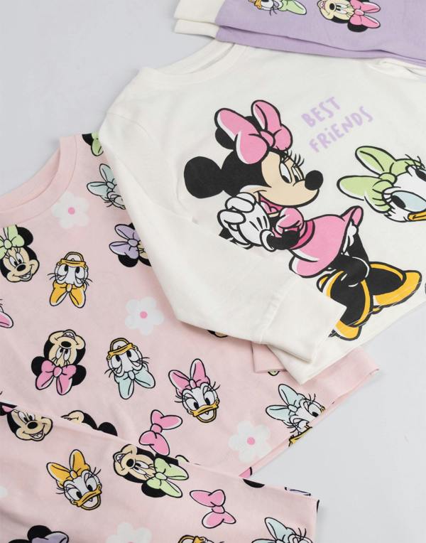 Vanilla Underground Disney Girls Multicoloured Minnie Mouse Multi-Pack of 2 Long Sleeve Long Leg Pyjama Set
