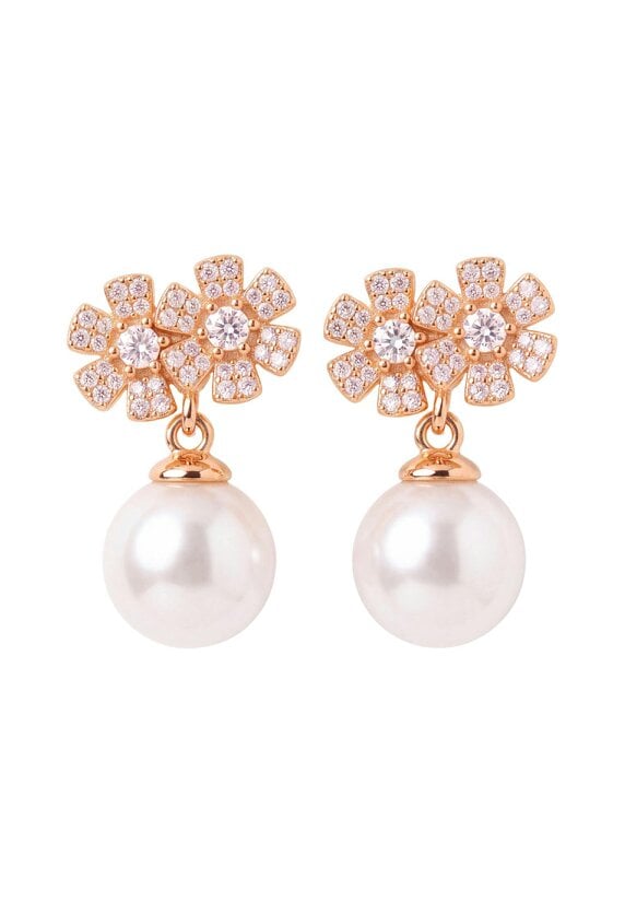 Latelita Bouquet And Pearl Drop Earrings Rosegold