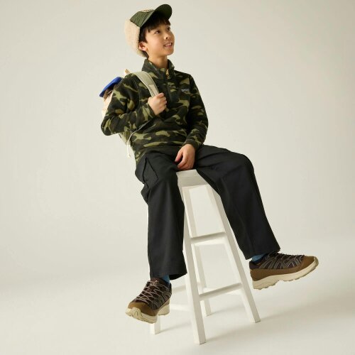 Regatta Kids Hot Shot II Camo Quarter Zip Fleece Top - Dark Khaki - Dark Khaki - 80% Polyester/20% Recycled Polyester