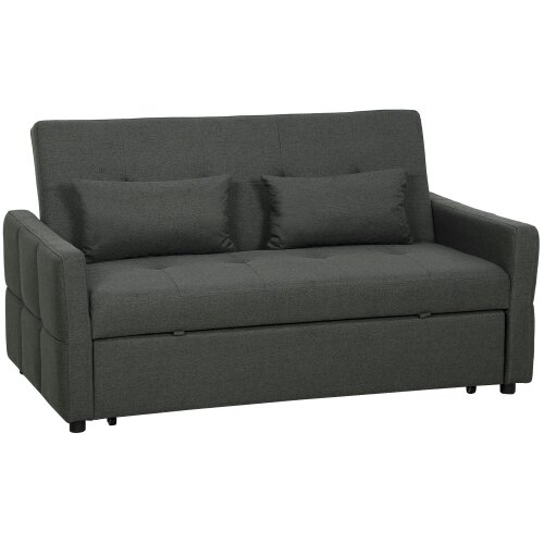 Wyld Haus Lula Dark Grey Fabric Upholstered 3 Way Convertible 2 Seater Sofa Bed