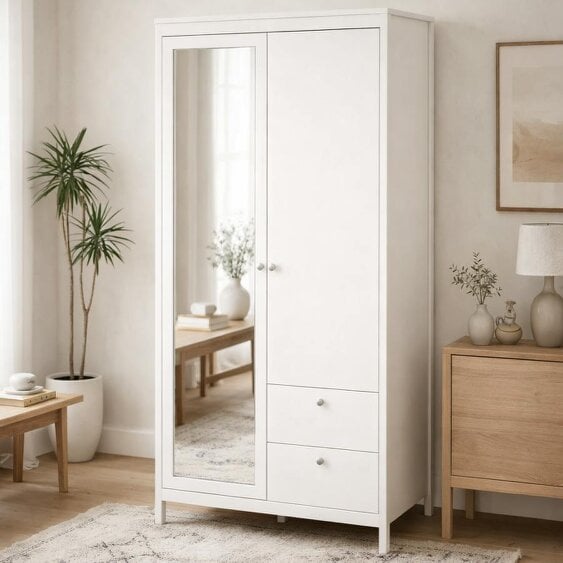Wyld Haus Gossmere White Wardrobe 2 Doors 2 Drawers