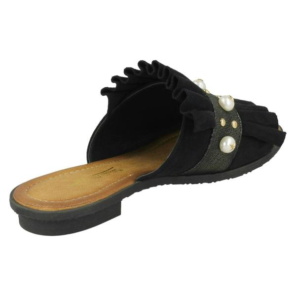 Spot On Ladies Spot On Pearl Trim Mules