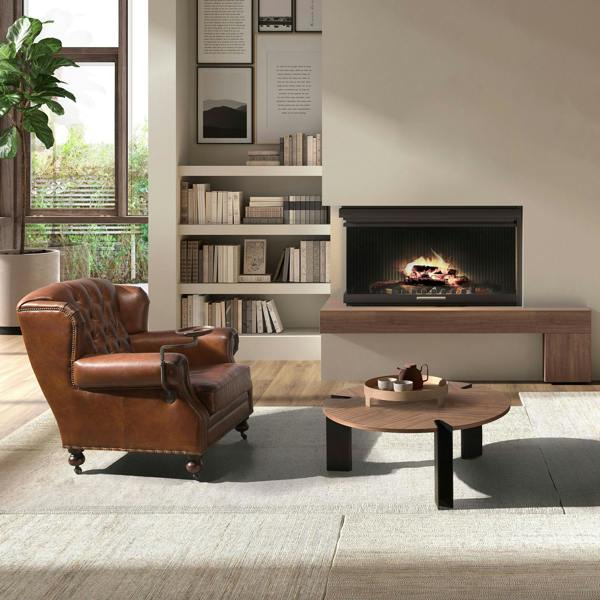 Angel Cerdá Round Coffee Table Walnut and Black Steel 2113