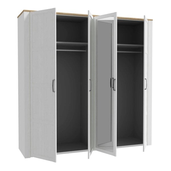 Wyld Haus Geneva White Oak 4 Door Wardrobe with Mirrors Hanging Rails and Shelves