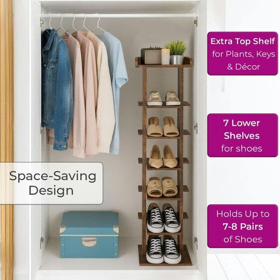 Neo Walnut 7 Tier Wooden Shoe Rack Slim