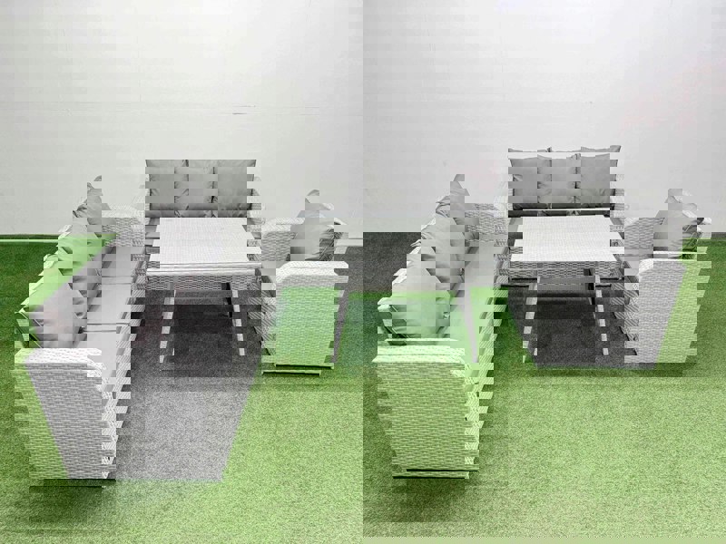 Fimous 4 Pieces Outdoor PE Rattan Garden Furniture with Cushions Reclining Chair Light Grey