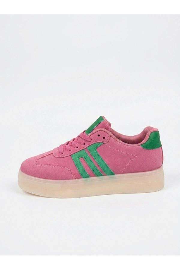 Genevieve Suede Effect Two Tone Trainers | colour:PINK
