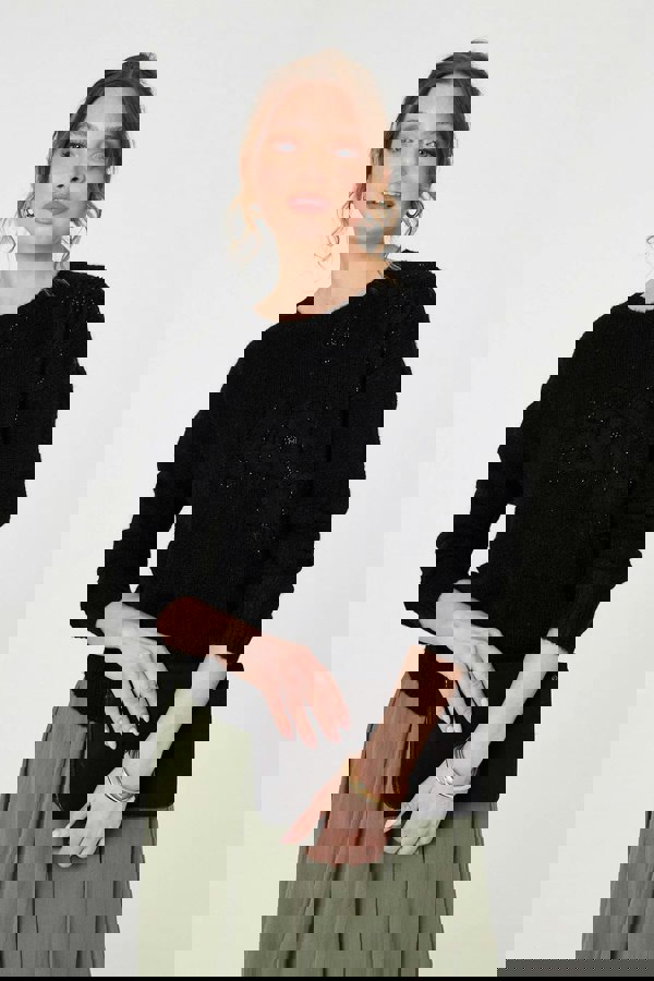 Black | Floral Embellished Relaxed Jumper
