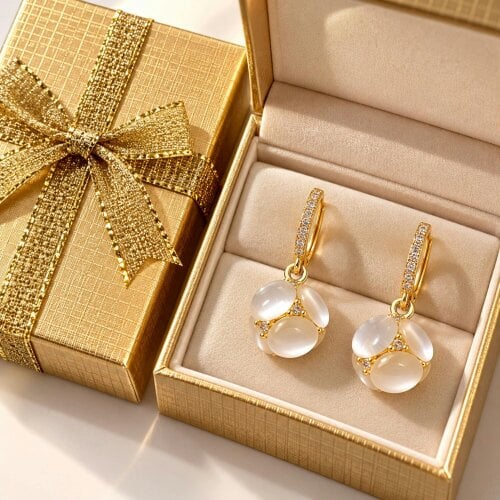 smartbies Luxury Gold Drop Earrings for Women with Gift Box – Elegant White Floral Crystal Earrings, Jewellery Gift for Her