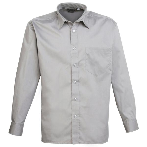 Premier Mens Premier Poplin Long-Sleeved Formal Shirt - Silver