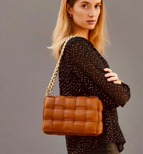 Apatchy London Padded Woven Leather Crossbody Bag - Tan