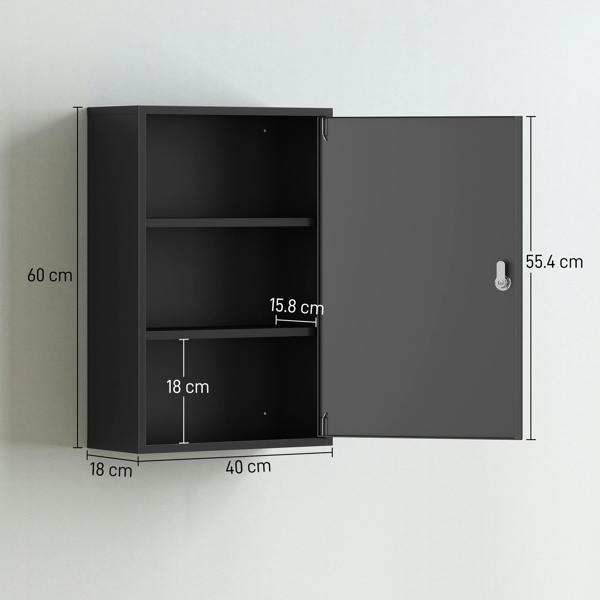 kleankin 3-Tier Steel Wall Mount Medicine Cabinet with 2 Keys, Black