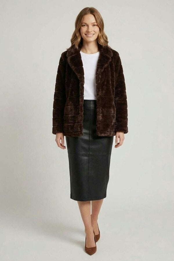 Izabel London Faux Fur Cropped Jacket - Brown