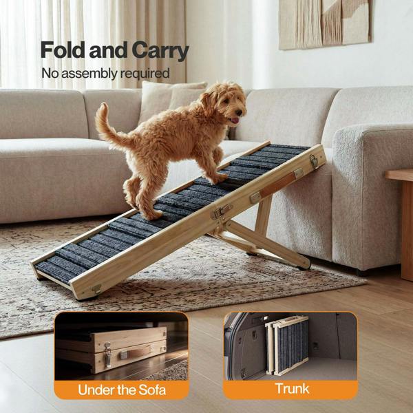 Skylos Dog Ramp Adjustable Folding 4 Heights Non Slip for Small Pets Natural