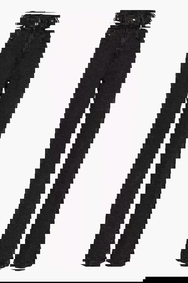 ENORSIA Black Wide-Leg Comfort Jeans With Waist Cut-Outs