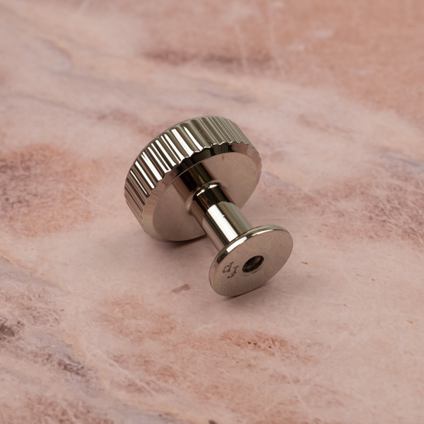 Handle & Home Bright Nickel Reeded Cabinet T-Bar Handle and Coordinating Disc Knob