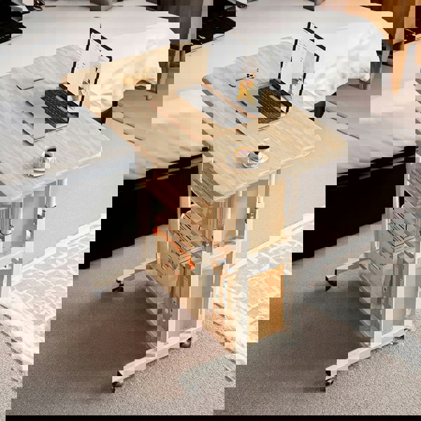 Living and Home 3-tier Height Adjustable Mobile Table Overbed Desk with Shelves Wheels