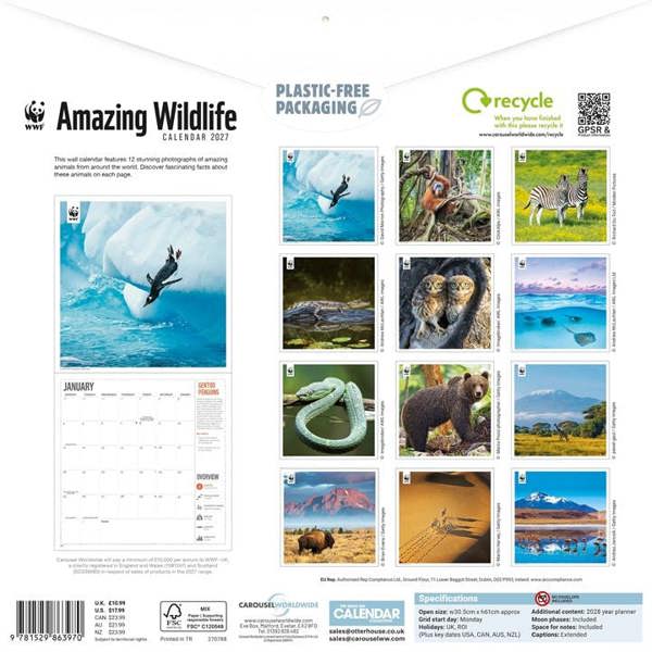 WWF, Amazing Wildlife Calendar 2027, Wall Calendars, Month To View, Animals, Gift