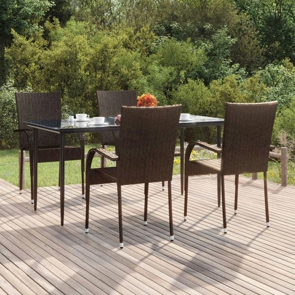 Berkfield 5 Piece Garden Dining Set Brown Poly Rattan