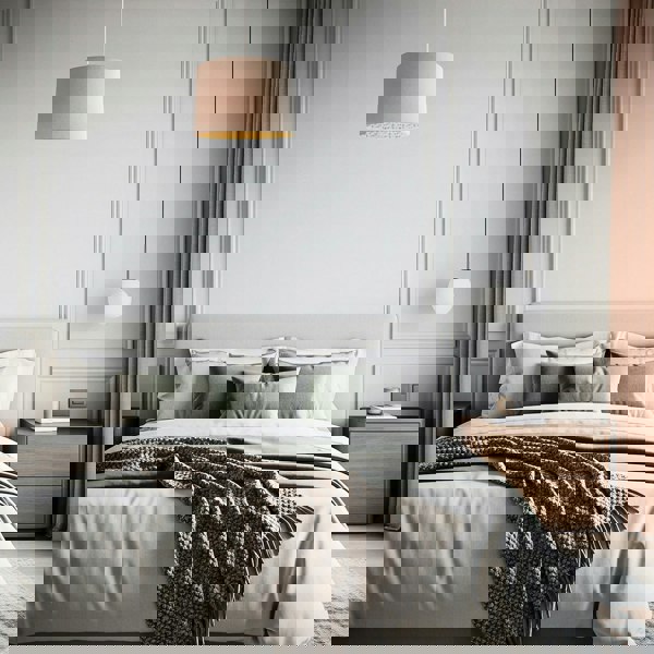 Cream Linen Lamp Shade with Inner Pink and Red Floral Fabric Lining Image 7