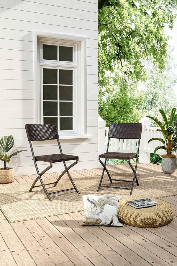 Living and Home Set of 2 Outdoor Rattan Plastic Folding Chairs