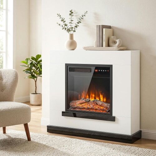 HOMCOM Freestanding Electric Fireplace Suite, 32", 900W/1800W, White