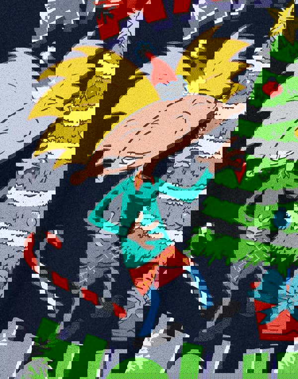 Hey Arnold Mens Blue Happy Holidays Homie Short Sleeved T-Shirt