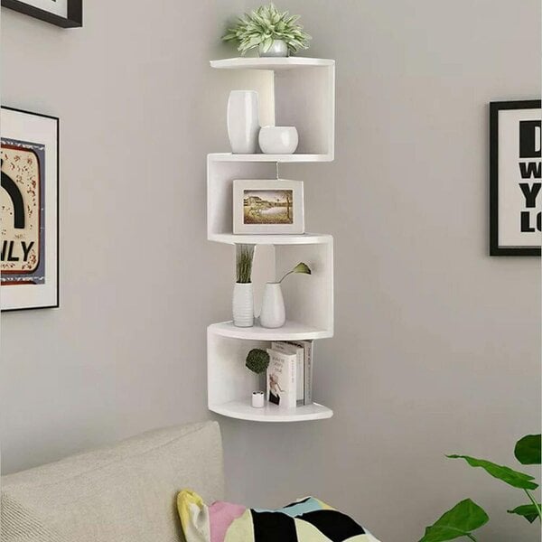 Havendro 5 Tier Floating Corner Shelves Wooden Storage Display Shelf Units Wall Mount