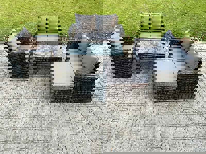 Fimous 5pcs Rattan Outdoor Garden Furniture Sofa Set with Coffee Table Big Footstool Dark Grey Mixed