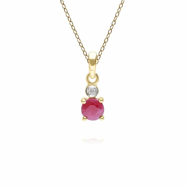 135P2099019 Micro Statement Round Ruby & Diamond Pendant in 9ct Yellow Gold 1