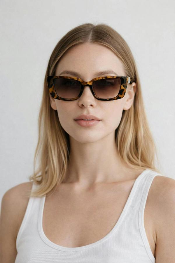 Rectangle Cateye Side Detail Sunglasses In Leopard - svnx