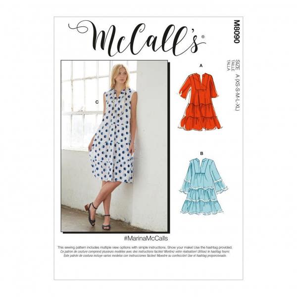 McCalls 8090 Paper Sewing Pattern – Women's Dress, Size XS-XL, Easy