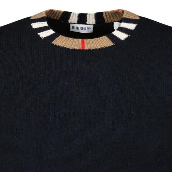 Burberry 'Noland' Knitted Wool/ Cashmere Jumper Check Neck Black - chancefashionco