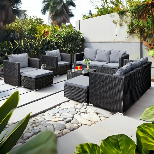 acorn deluxe rattan 10 seat lounge sofa set in black