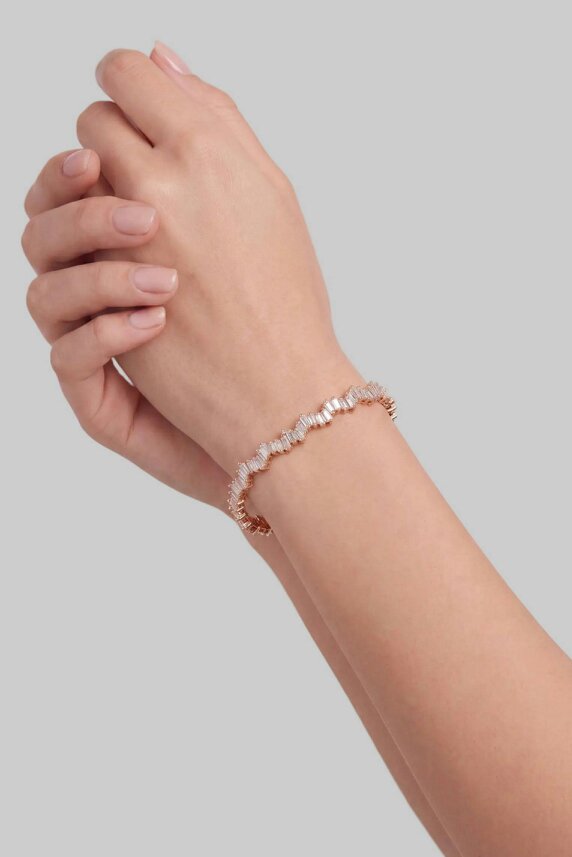 Latelita Baguette Ice Cuff Bangle Rosegold Finish