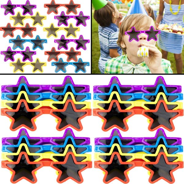 Shatchi 12 Pack Kids Star Shape Glasses for Party Bags, Loot Fills, Christmas Stockings and Photo Props