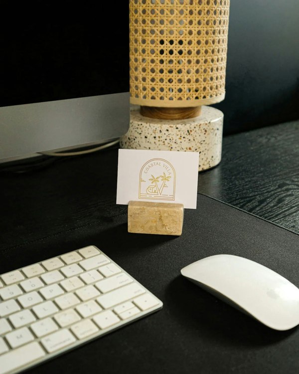 Beige marble photo and card holder lifestyle genuine stone desk