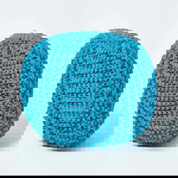 HOMESCAPES Round Cotton Knitted Pouffe Footstool Bean Filled Hand Knitted