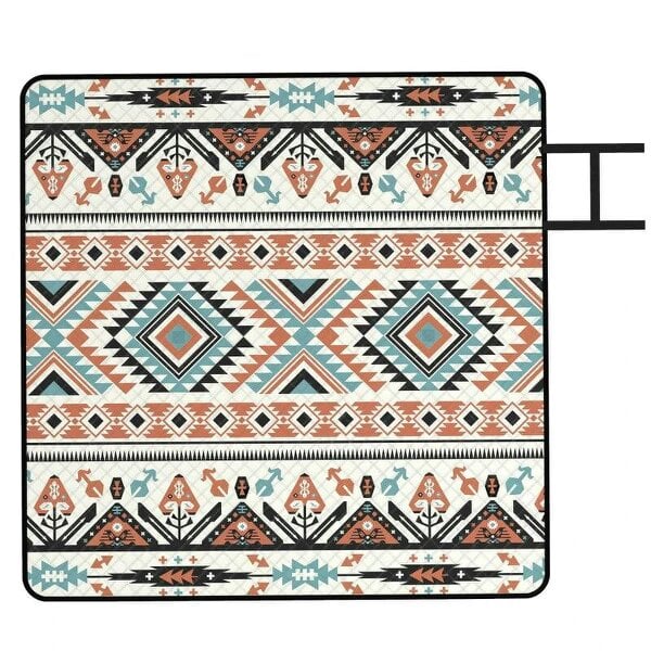 Picnic Blanket, 200x200CM Large Beach Blanket Outdoor Picnic Mat with Integrated Strap for Camping, Mix-Colour