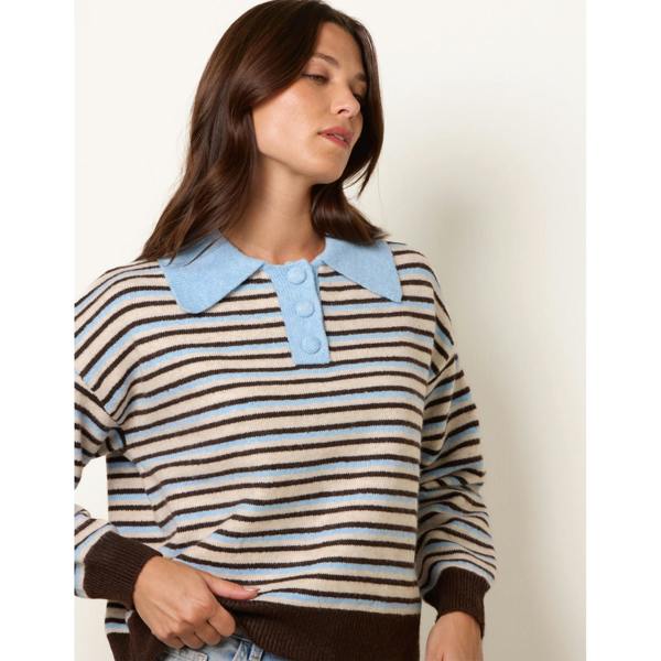 Blue Vanilla Stripe Knit Polo Jumper