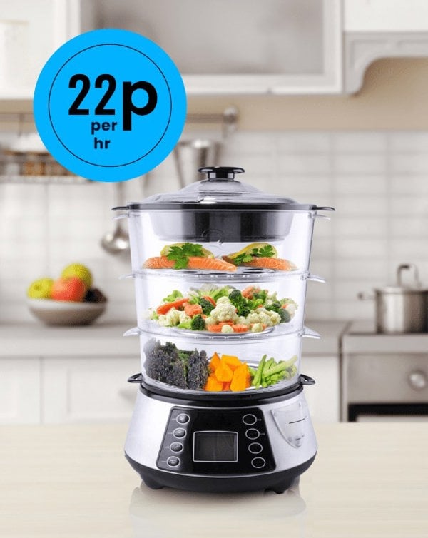 PureMate 800W Digital 3 Tier Electric Food Steamer with Rice Bowl