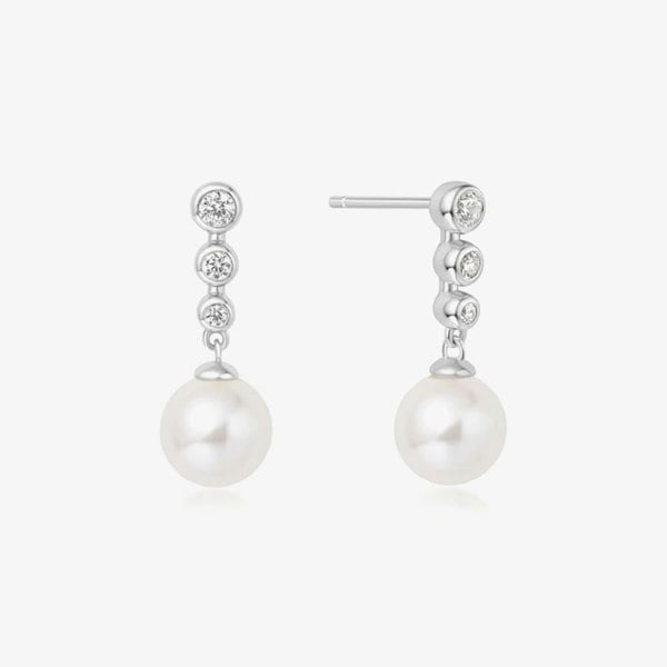 Ania Haie Miss Dainty Sterling Silver Cubic Zirconia Shell Pearl Drop Earrings E065-03H